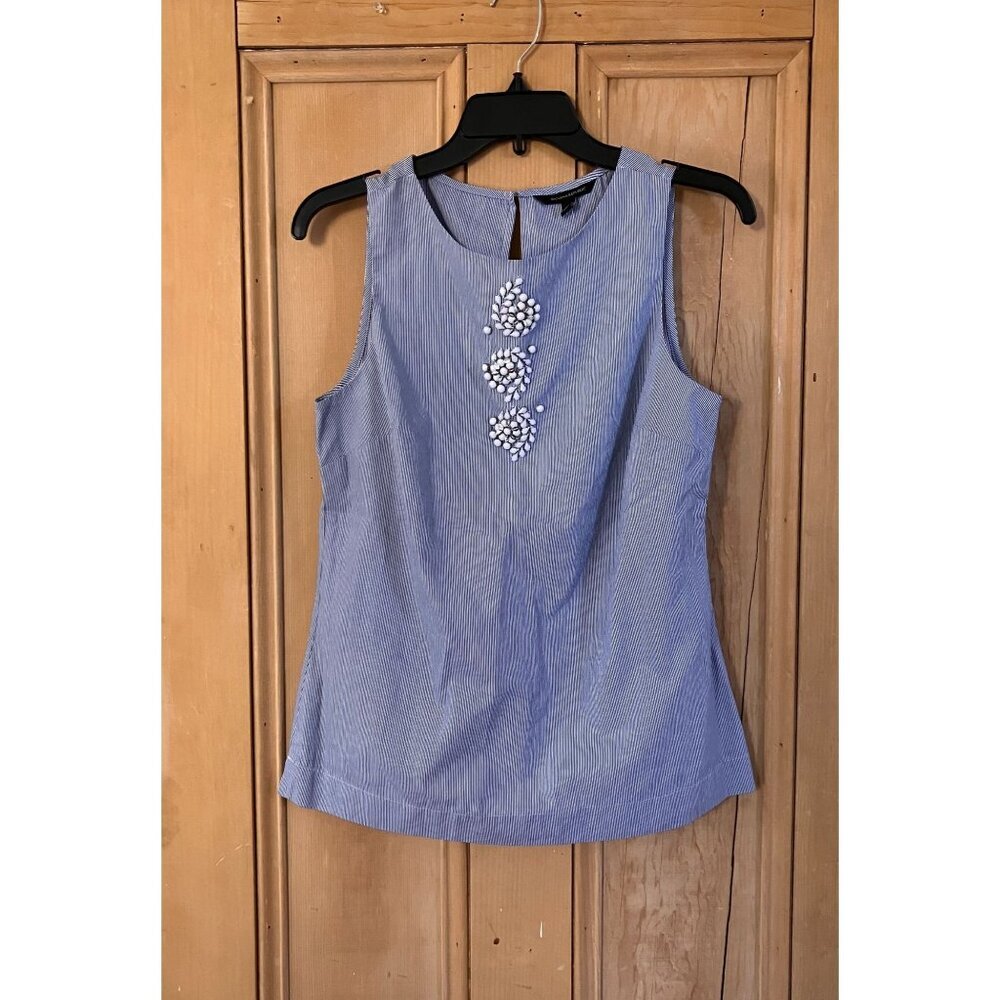 Banana Republic Womens Pinstripe Beaded Sleeveless Top Size XS Blue White SP NWT